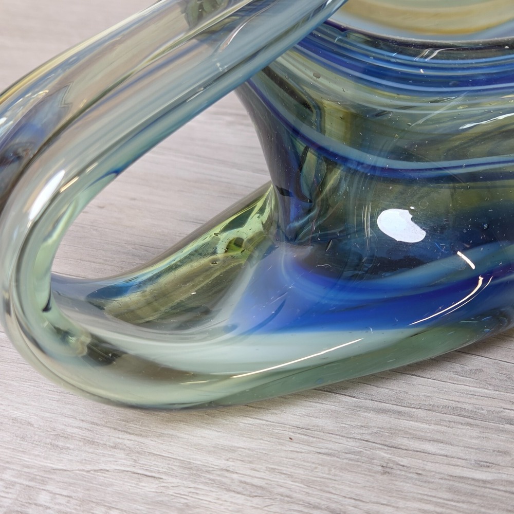 Vintage Hand Blown Blue Swirl Sooner Art Glass Swan Bowl 14" Long Large - Picture 3 of 12